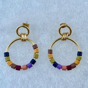 Rainbow Beaded Statement gold-plated brass (sterling silver posts) Hoop Earrings
